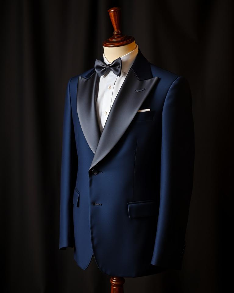 Midnight blue dinner jacket with satin shawl lapel